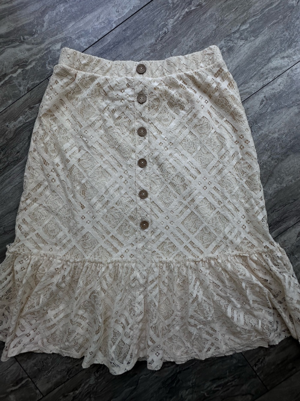 Cato Ivory Lace‎ Peplum Skirt Women's Small Button Front Lined Boho 0090